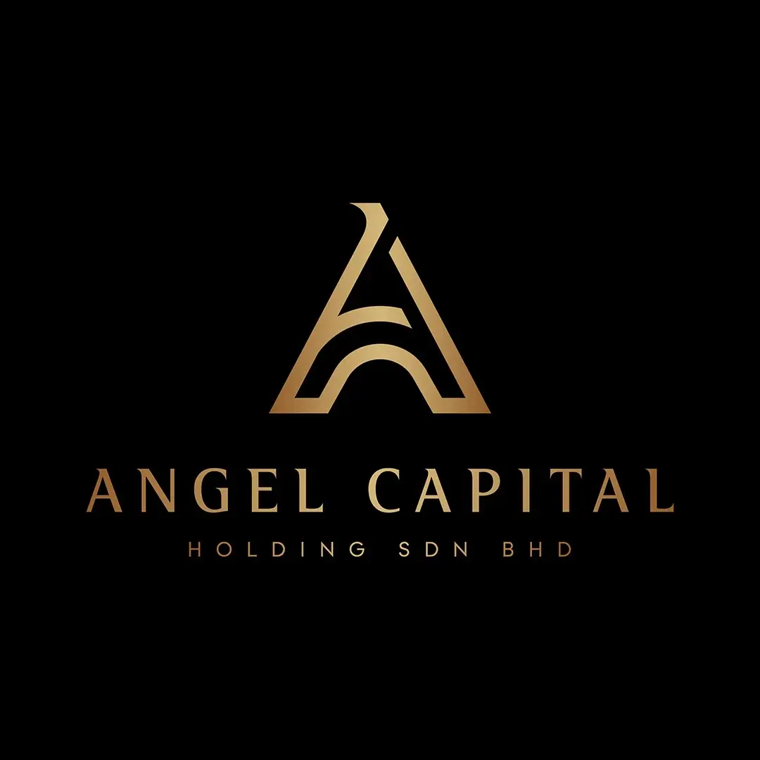 This image is the logo of "Angel Capital Holding Sdn Bhd," designed to convey the company's professionalism, trustworthiness, and premium brand identity. The logo represents a leading financial consulting firm specializing in business loans, corporate funding solutions, and tailored financial support services.
